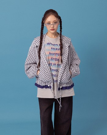 A｜抽皺荷葉邊格紋連帽外套(兩色)