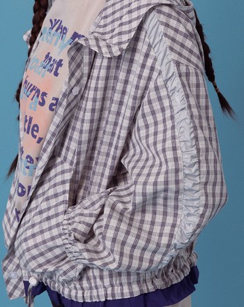 A｜抽皺荷葉邊格紋連帽外套(兩色)