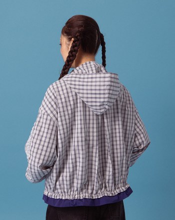 A｜抽皺荷葉邊格紋連帽外套(兩色)