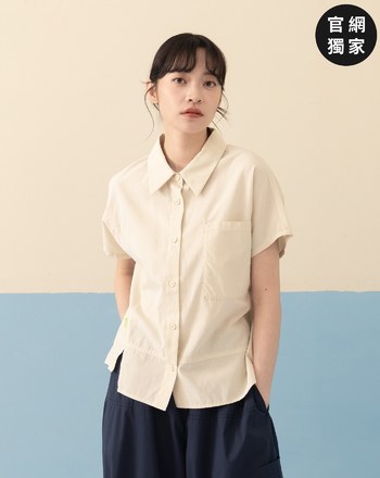 ➤涼感天絲不對稱剪接連袖襯衫(兩色)