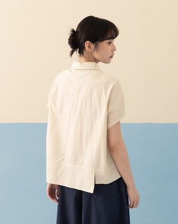 ➤涼感天絲不對稱剪接連袖襯衫(兩色)