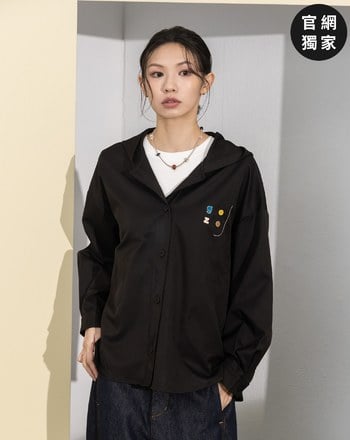 ➤gozo繡花開襟連帽襯衫(兩色)