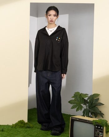 ➤gozo繡花開襟連帽襯衫(兩色)