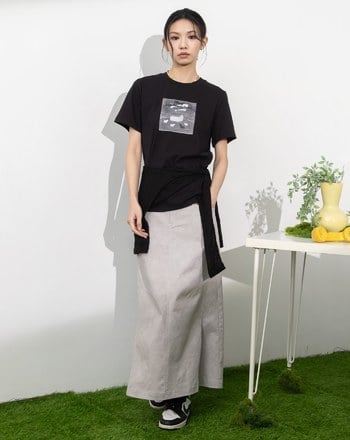 雲霧染開衩彈力微A字裙(兩色)