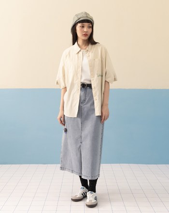 ➤單邊口袋A字牛仔裙(兩色)