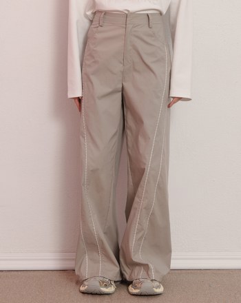 S型花邊剪接造型抽繩寬褲(兩色)