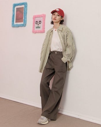 天絲多口袋鬆緊工裝寬褲(兩色)