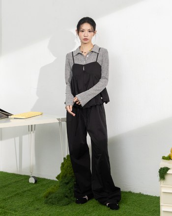 涼感天絲立體縮口繭型寬褲(兩色)