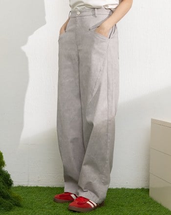 雲霧染立體斜打褶男友褲(兩色)