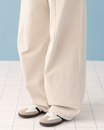 水洗配色壓線立體打褶直筒褲