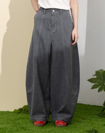 水洗立體剪接寬鬆氣球褲(兩色)