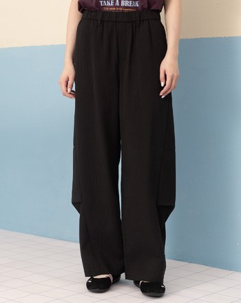 織紋立體打褶鬆緊長褲