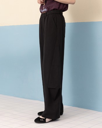 織紋立體打褶鬆緊長褲