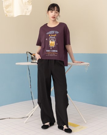 織紋立體打褶鬆緊長褲