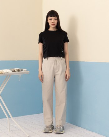 復古水洗後鬆緊男友褲(兩色)