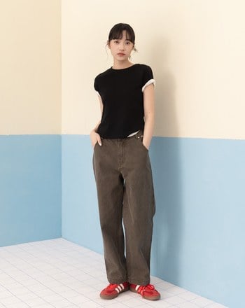 復古水洗後鬆緊男友褲(兩色)