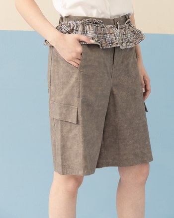 雲霧染工裝五分褲附裙簾(兩色)