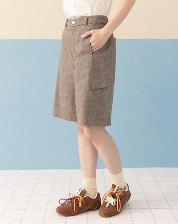 雲霧染工裝五分褲附裙簾(兩色)