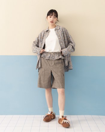 雲霧染工裝五分褲附裙簾(兩色)