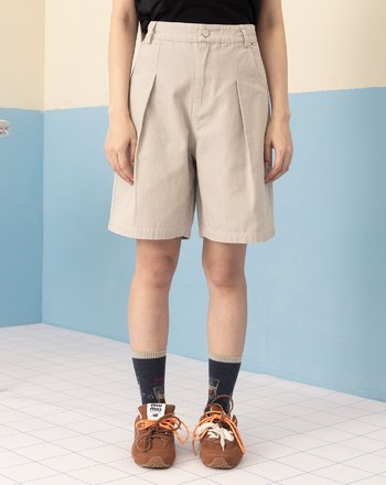 復古水洗後鬆緊打褶短褲(兩色)