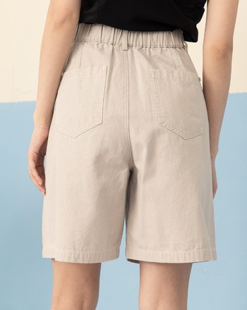 復古水洗後鬆緊打褶短褲(兩色)