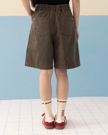 復古水洗後鬆緊打褶短褲(兩色)