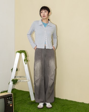 A｜立體打褶低腰水洗牛仔寬褲(兩色)