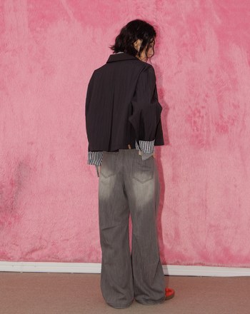 A｜立體打褶低腰水洗牛仔寬褲(兩色)