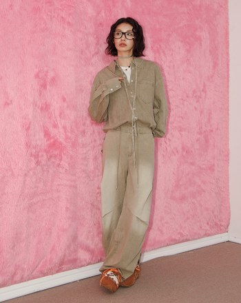 A｜立體打褶低腰水洗牛仔寬褲(兩色)