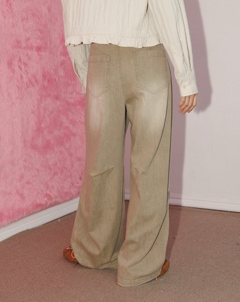 A｜立體打褶低腰水洗牛仔寬褲(兩色)