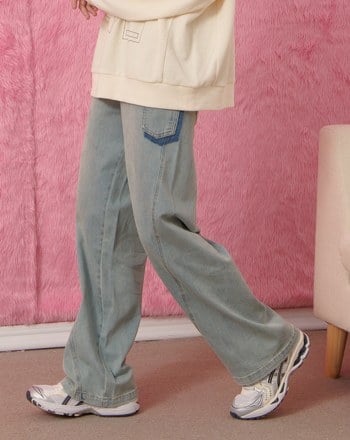 ➤好比例車線水洗彈性直筒牛仔褲