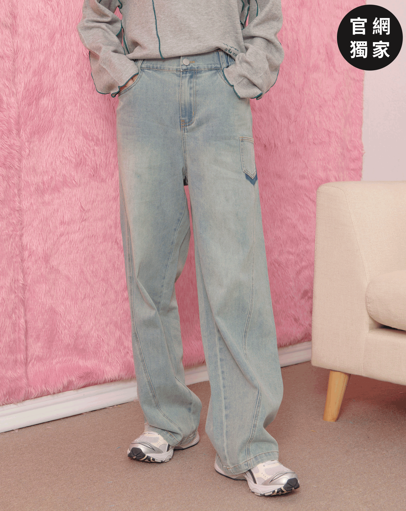 ➤好比例車線水洗彈性直筒牛仔褲