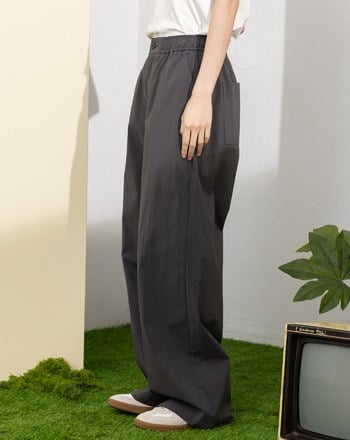 ➤微皺彈性鬆緊直筒寬褲(兩色)
