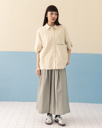 ➤抽繩褲腳打褶八分寬褲(三色)