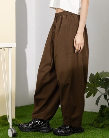 ➤休閒抽繩鬆緊彎刀褲(兩色)