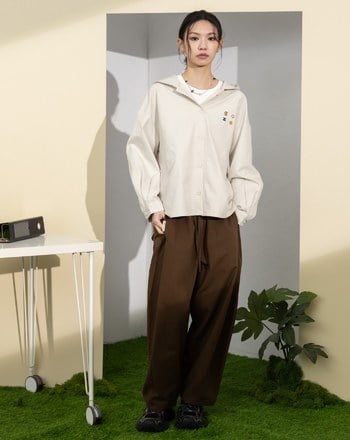 ➤休閒抽繩鬆緊彎刀褲(兩色)