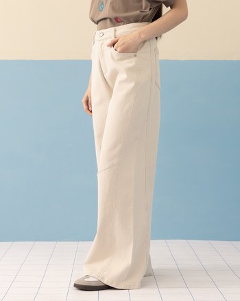 ➤好比例斜車線水洗直筒寬褲(兩色)