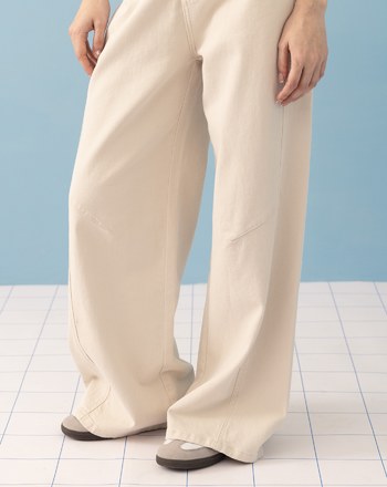 ➤好比例斜車線水洗直筒寬褲(兩色)