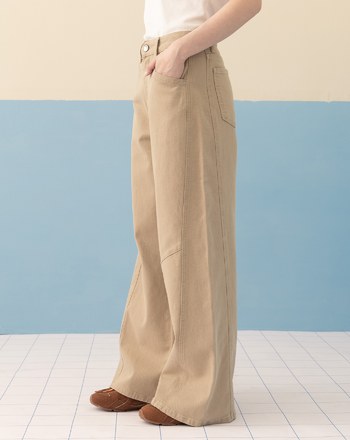 ➤好比例斜車線水洗直筒寬褲(兩色)