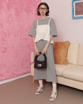 荷葉綁帶背心兩件式洋裝(兩色)