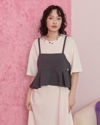 荷葉綁帶背心兩件式洋裝(兩色)