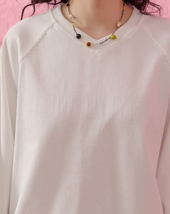 蕾絲滾邊V領抽繩大學T(兩色)