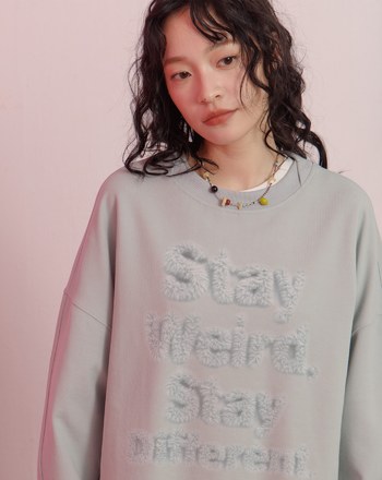 毛茸茸立體感印花寬鬆大學T(兩色)