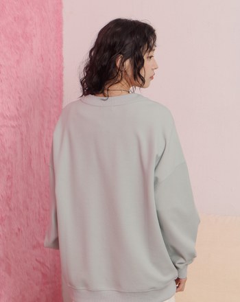 毛茸茸立體感印花寬鬆大學T(兩色)