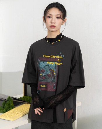 金魚slow motion反褶造型涼感T恤(兩色)