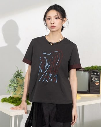 雙色線條反褶袖涼感T恤(兩色)