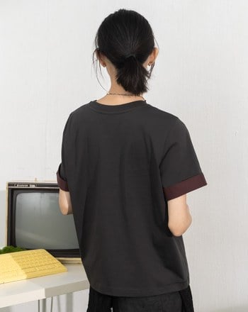 雙色線條反褶袖涼感T恤(兩色)