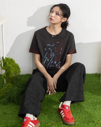 雙色線條反褶袖涼感T恤(兩色)