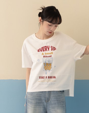 珍奶補給繡花剪接涼感T恤(兩色)