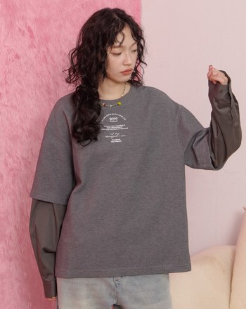 植絨印花假兩件襯衫T恤(兩色)